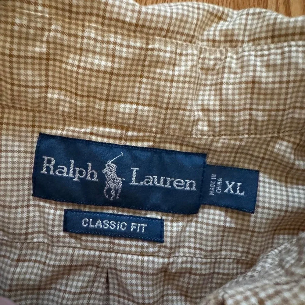 Polo Ralph Lauren Men's Button Down Shirt XL Brown Gingham Preppy